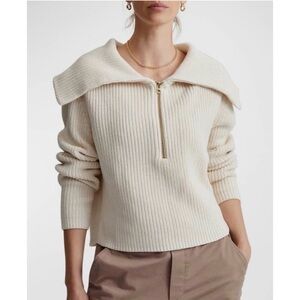 Varley Women's Cotton "Elise" Half-Zip Pullover Sweater Cream Size Small